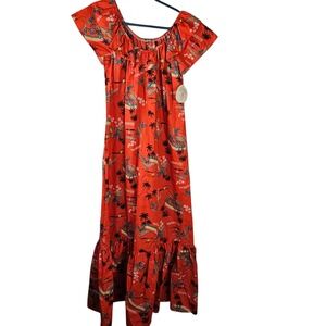 NWT Vintage 80's Hilo Hattie Red Tropical Paradise Hawaiian Maxi Dress Small New